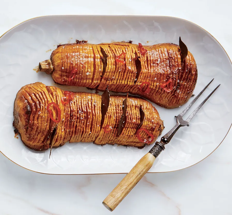 Recipe: Hasselback Butternut Squash With Bay Leaves